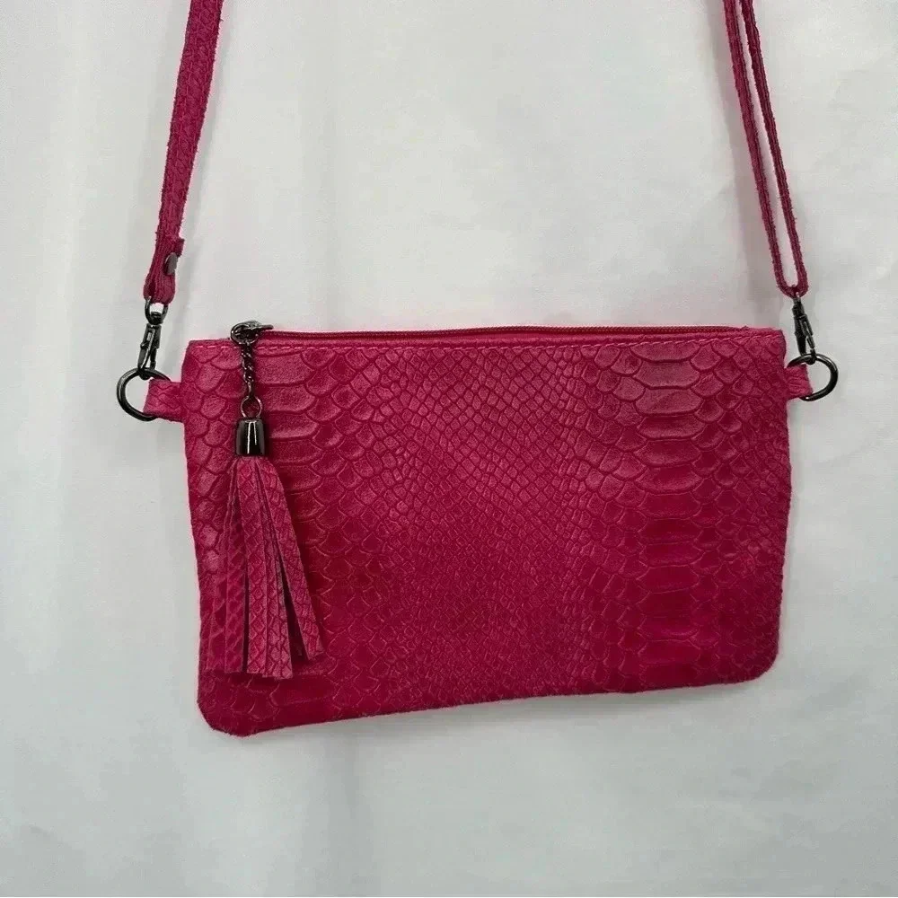 Borse In Pelle Womens Leather Handbag Purse Crossbody Pink Zippered